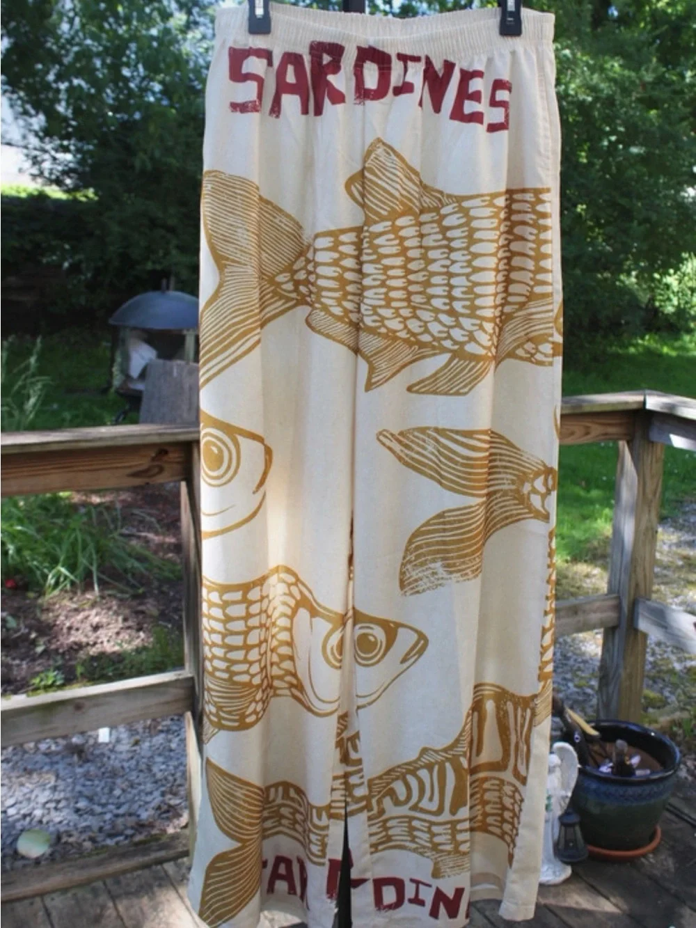 Sardines Fish Print Wide Leg Pants | Size XL (Fits Like L)